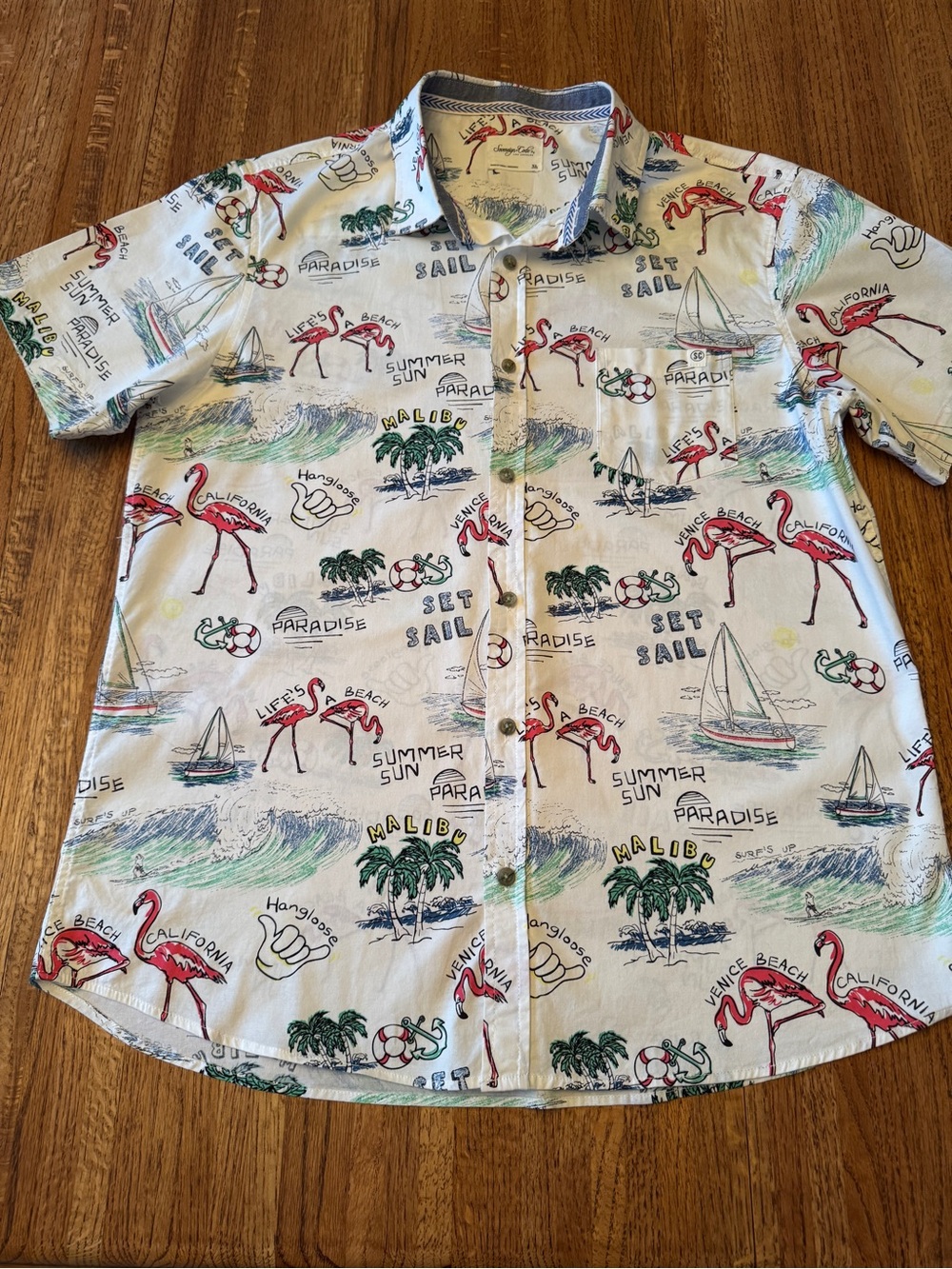 Sovereign Code Big Sun Beach Sketch Button Down Shirt XL (Fits M)